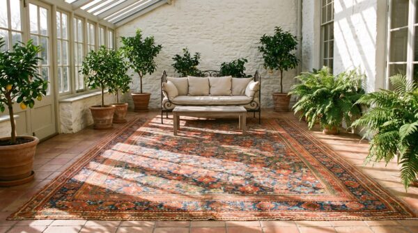 Antique turkish smyrna oushak carpet 15'6"×19'10" navy & red, early 19th century, circa 1820 11 Antique turkish smyrna oushak carpet 15'6"×19'10" navy & red, early 19th century, circa 1820 (sku 23402) - room view