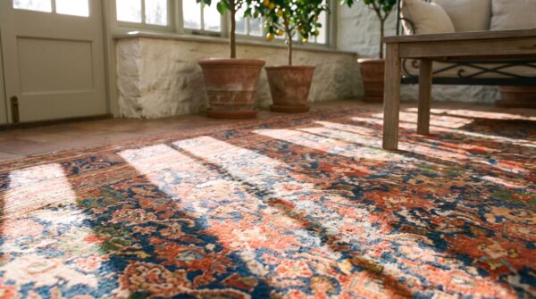 Antique turkish smyrna oushak carpet 15'6"×19'10" navy & red, early 19th century, circa 1820 12 Antique turkish smyrna oushak carpet 15'6"×19'10" navy & red, early 19th century, circa 1820 (sku 23402) - in-room detail