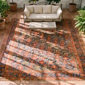 Antique Turkish Smyrna Oushak Carpet 15'6"×19'10" Navy & Red, Early 19th Century, Circa 1820 (SKU 23402) - styled overhead view
