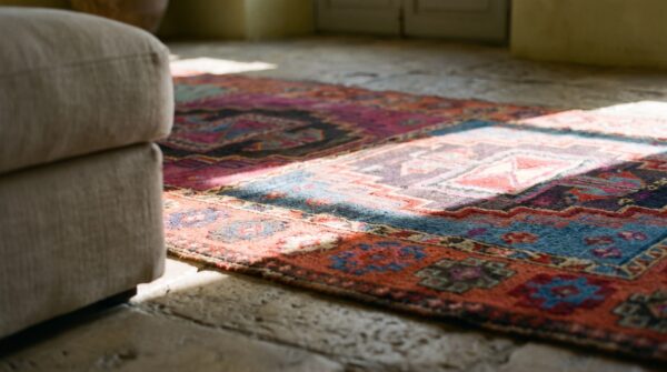 Antique turkish yuruk hallway runner rug - jewel tone tribal geometric 8 Antique turkish yuruk hallway runner rug - jewel tone tribal geometric (sku 20875) - in-room detail