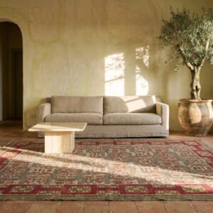 Antique Ukrainian Knotted Rug (SKU 17865) - styled overhead view