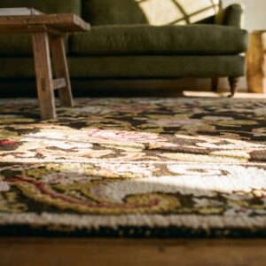 Antique Ukrainian Pile Carpet 7'3"×9'3" Chocolate Brown & Moss Green, Floral Roses, 1860s (SKU 18756) - in-room detail