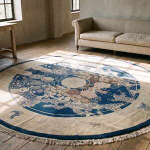 Unique Artistic Antique Chinese Peking Soft Blue Round Peking Pile Rug (SKU 21269) - room view