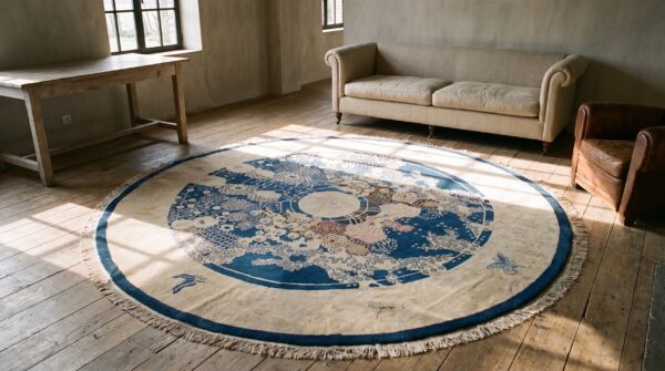 Unique artistic antique chinese peking soft blue round peking pile rug 9 Unique artistic antique chinese peking soft blue round peking pile rug (sku 21269) - room view