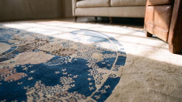 Unique artistic antique chinese peking soft blue round peking pile rug 10 Unique artistic antique chinese peking soft blue round peking pile rug (sku 21269) - in-room detail
