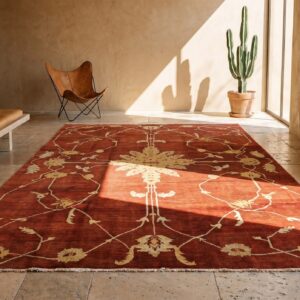 Unusual Artistic Large Scale Pattern Antique Persian Coral Color Sultanabad Rug (SKU 18275) - room view
