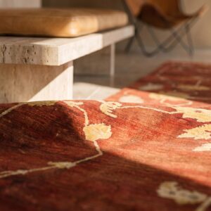 Unusual Artistic Large Scale Pattern Antique Persian Coral Color Sultanabad Rug (SKU 18275) - in-room detail