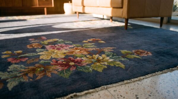 Unusual purple blue color antique chinese art deco room size area rug 10 Unusual purple blue color antique chinese art deco room size area rug (sku 25743) - in-room detail