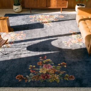 Unusual Purple Blue Color Antique Chinese Art Deco Room Size Area Rug (SKU 25743) - styled overhead view