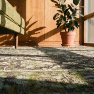 Unusual Purple and Green Color Antique Room Size Wool Pile Agra Carpet (SKU 18892) - in-room detail