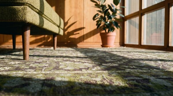 Unusual purple and green color antique room size wool pile agra carpet 8 Unusual purple and green color antique room size wool pile agra carpet (sku 18892) - in-room detail