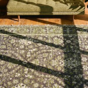 Unusual Purple and Green Color Antique Room Size Wool Pile Agra Carpet (SKU 18892) - styled overhead view