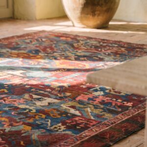Unusual Tribal Abstract Antique Caucasian Soumak Small Light Blue Flat Weave Rug (SKU 19920) - in-room detail