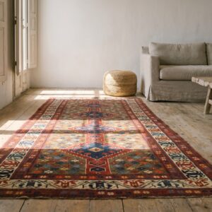 Unusual Unique Antique Artistic Tribal Geometric Caucasian Shirvan Rug (SKU 20138) - room view