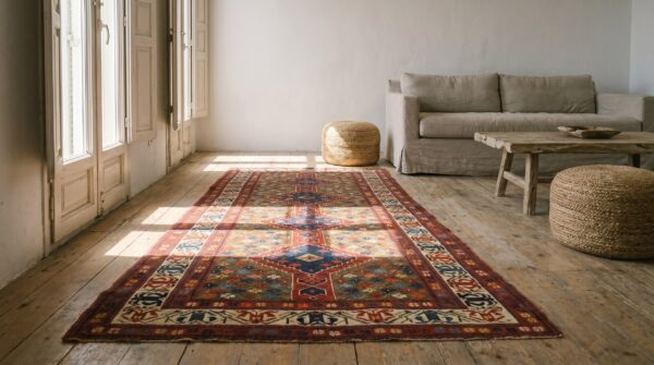 Unusual unique antique artistic tribal geometric caucasian shirvan rug 7 Unusual unique antique artistic tribal geometric caucasian shirvan rug (sku 20138) - room view