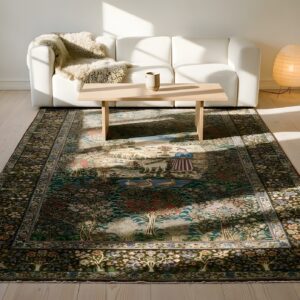 Very Fine Small Pictorial Antique Floral Persian Kerman Scatter Size Rug (SKU 25568) - room view