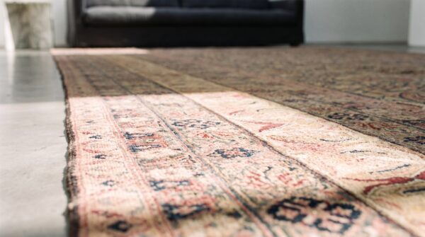 Very fine weave late19th century antique oversized floral persian kerman lavar carpet 11 Very fine weave late19th century antique oversized floral persian kerman lavar carpet (sku 20913) - in-room detail