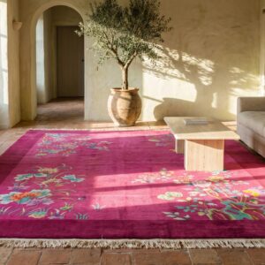 Vibrant Coral Color Room Size Chinese Art Deco Wool Antique Rug (SKU 21850) - room view