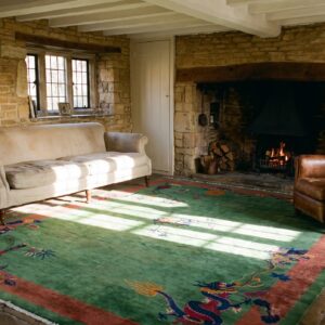 Vibrant Green Antique Floral Dragon Design Chinese Art Deco Rug (SKU 25541) - room view