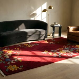 Vibrant Red Open Field Antique Small Scatter Size Chinese Art Deco Rug (SKU 21668) - room view