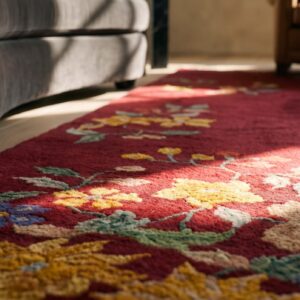 Vibrant Red Open Field Antique Small Scatter Size Chinese Art Deco Rug (SKU 21668) - in-room detail