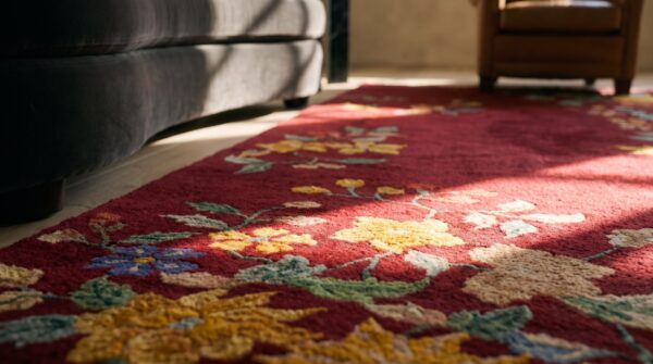 Vibrant red open field antique small scatter size chinese art deco rug (sku 21668) - in-room detail