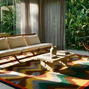 Vibrant Antique Square Native American Navajo Rug - Small Scatter Size (SKU 25128) - room view