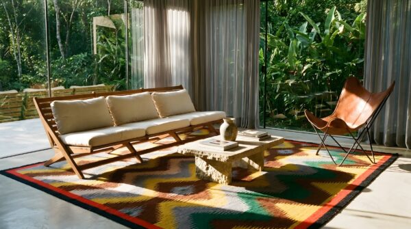 Vibrant antique square native american navajo rug - small scatter size 9 Vibrant antique square native american navajo rug - small scatter size (sku 25128) - room view