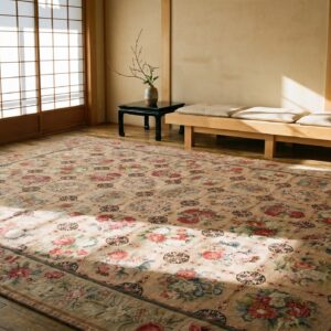 Antique Victorian Style European Roses Design Oversized English Needlepoint Rug (SKU 19469) - room view
