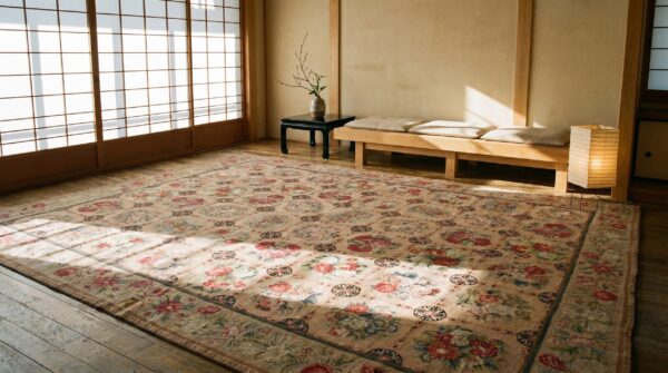 Antique victorian style european roses design oversized english needlepoint rug 13 Antique victorian style european roses design oversized english needlepoint rug (sku 19469) - room view