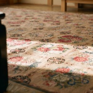 Antique Victorian Style European Roses Design Oversized English Needlepoint Rug (SKU 19469) - in-room detail