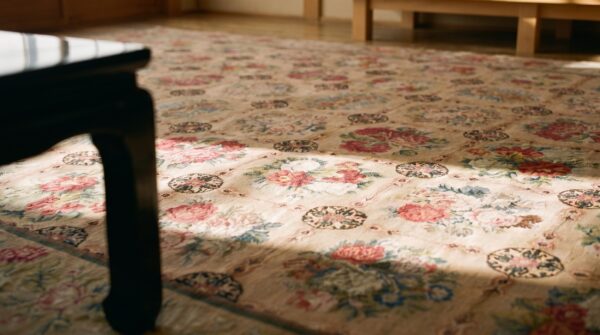 Antique victorian style european roses design oversized english needlepoint rug 14 Antique victorian style european roses design oversized english needlepoint rug (sku 19469) - in-room detail