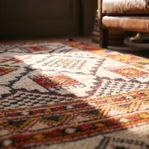 Vintage Tribal Geometric Design Moroccan Wool Pile Berber Carpet (SKU 21460) - in-room detail