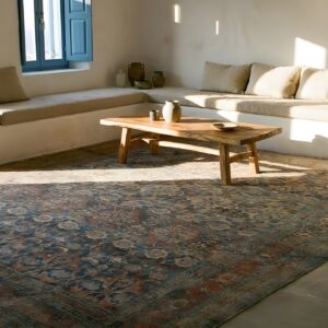 Antique W. Persian Bijar Carpet 11'2"×18'2" Powder Blue Field, Soft Red Border, Circa 1880 (SKU 18650) - room view