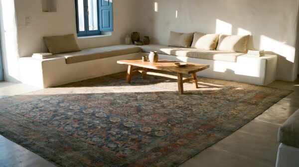 Antique w. Persian bijar carpet 11'2"×18'2" powder blue field, soft red border, circa 1880 24 Antique w. Persian bijar carpet 11'2"×18'2" powder blue field, soft red border, circa 1880 (sku 18650) - room view