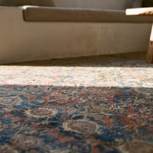 Antique W. Persian Bijar Carpet 11'2"×18'2" Powder Blue Field, Soft Red Border, Circa 1880 (SKU 18650) - in-room detail