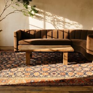 Antique W. Persian Bijar Carpet 7'8"×14'3" Hand-Knotted Wool, Mid 19th Century (SKU 24324) - styled overhead view