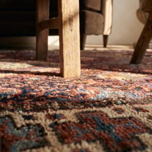 Antique W. Persian Kurdish Jaf Carpet 3'10"×9'3" Red Field, Ivory Border, Tribal Lozenges, Late 19th C. (SKU 19635) - in-room detail