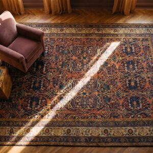 Antique W. Persian Senneh Garrus Carpet 13'10"×20'9" Navy & Ivory, Circa 1880 (SKU 20261) - styled overhead view