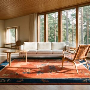 Warm Coral Antique Floral Chinese Room Size Art Deco Rug (SKU 23432) - room view
