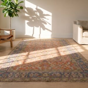 Warm Coral Antique Tribal Herati Pattern Indian Agra Cotton Rug (SKU 20127) - room view