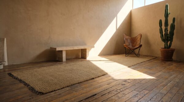 Warm cream color antique american flat weave rag long hallway runner rug 6 Warm cream color antique american flat weave rag long hallway runner rug (sku 20587) - room view