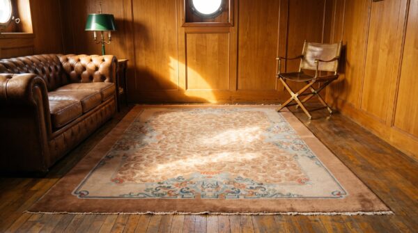 Antique warm cream color floral cloud band design chinese peking rug 6 Antique warm cream color floral cloud band design chinese peking rug (sku 23085) - room view