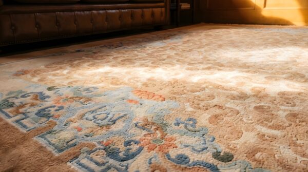 Antique warm cream color floral cloud band design chinese peking rug 7 Antique warm cream color floral cloud band design chinese peking rug (sku 23085) - in-room detail