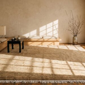 Warm Neutral Earthy Color Antique Faded Cloud Band Design Large Chinese Deco Rug (SKU 21284) - room view