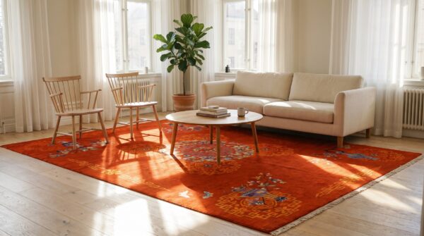 Warm red antique chinese art deco area rug 10 Warm red antique chinese art deco area rug (sku 24427) - room view