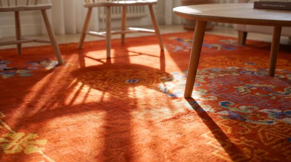 Warm red antique chinese art deco area rug 11 Warm red antique chinese art deco area rug (sku 24427) - in-room detail