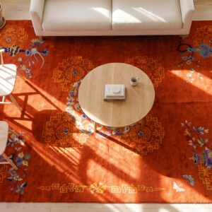 Warm Red Antique Chinese Art Deco Area Rug (SKU 24427) - styled overhead view
