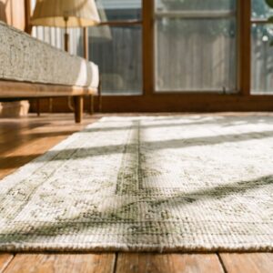 Washed Out Decorative Light Ivory Color Antique Small Floral Cotton Agra Rug From India (SKU 19458) - in-room detail