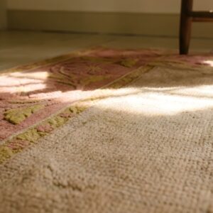 Washed Out Light Cream and Rose Color Big Antique Chinese Deco Rug (SKU 23686) - in-room detail